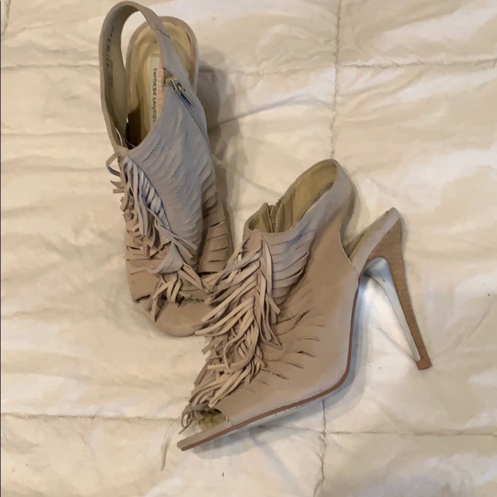 Suede fringe heels